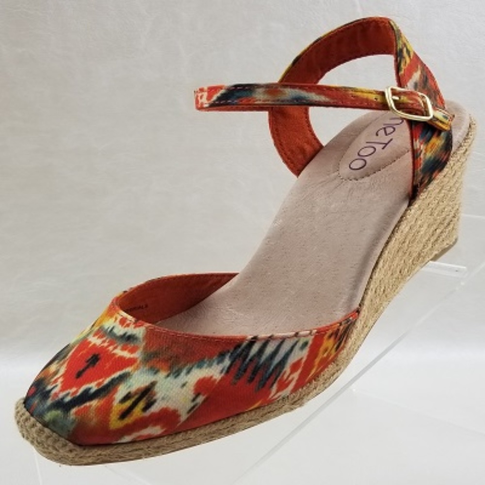 Me Too Bethany Wedge Orange Multi Shoes Sz 7.5M